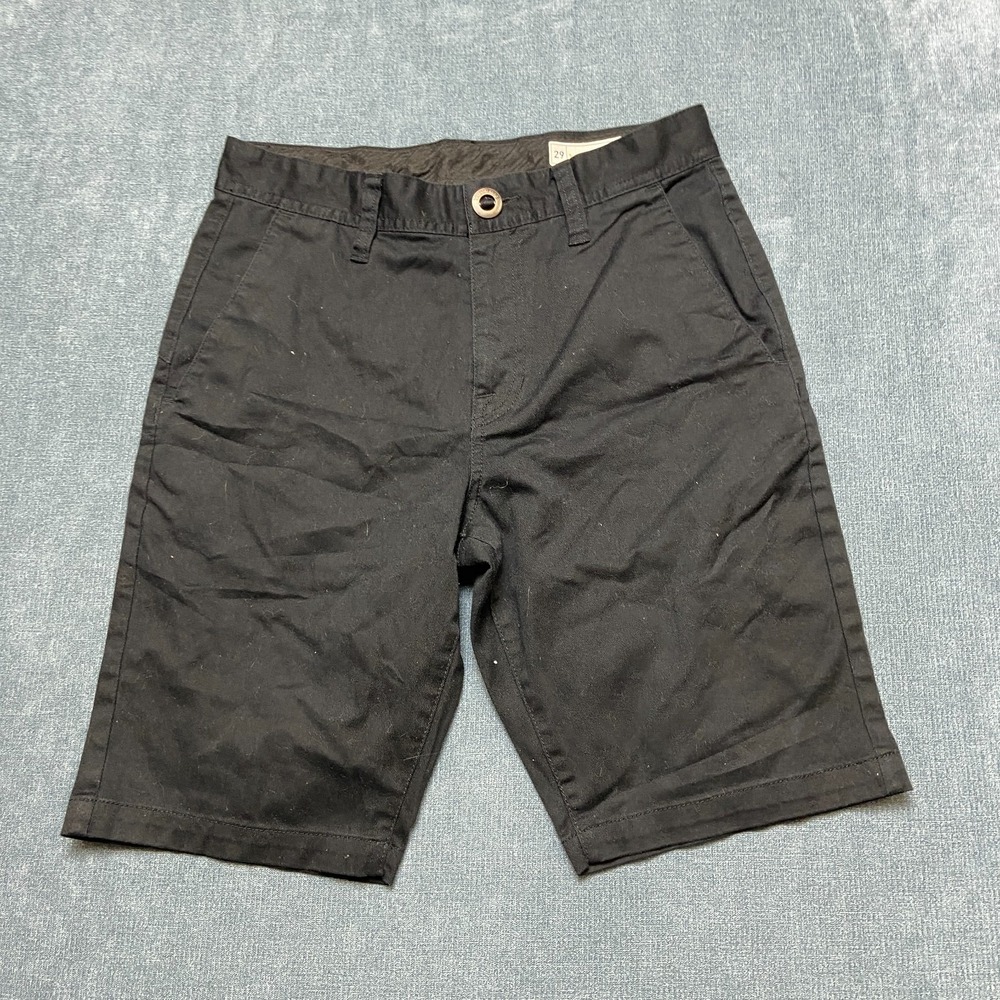 Volcom Chino Shorts Mens 29 Black Stretch Mid Rise Slash Pockets Beach Casual